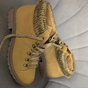 Time and Tru Tan Ankle Boots with Knit Cuff